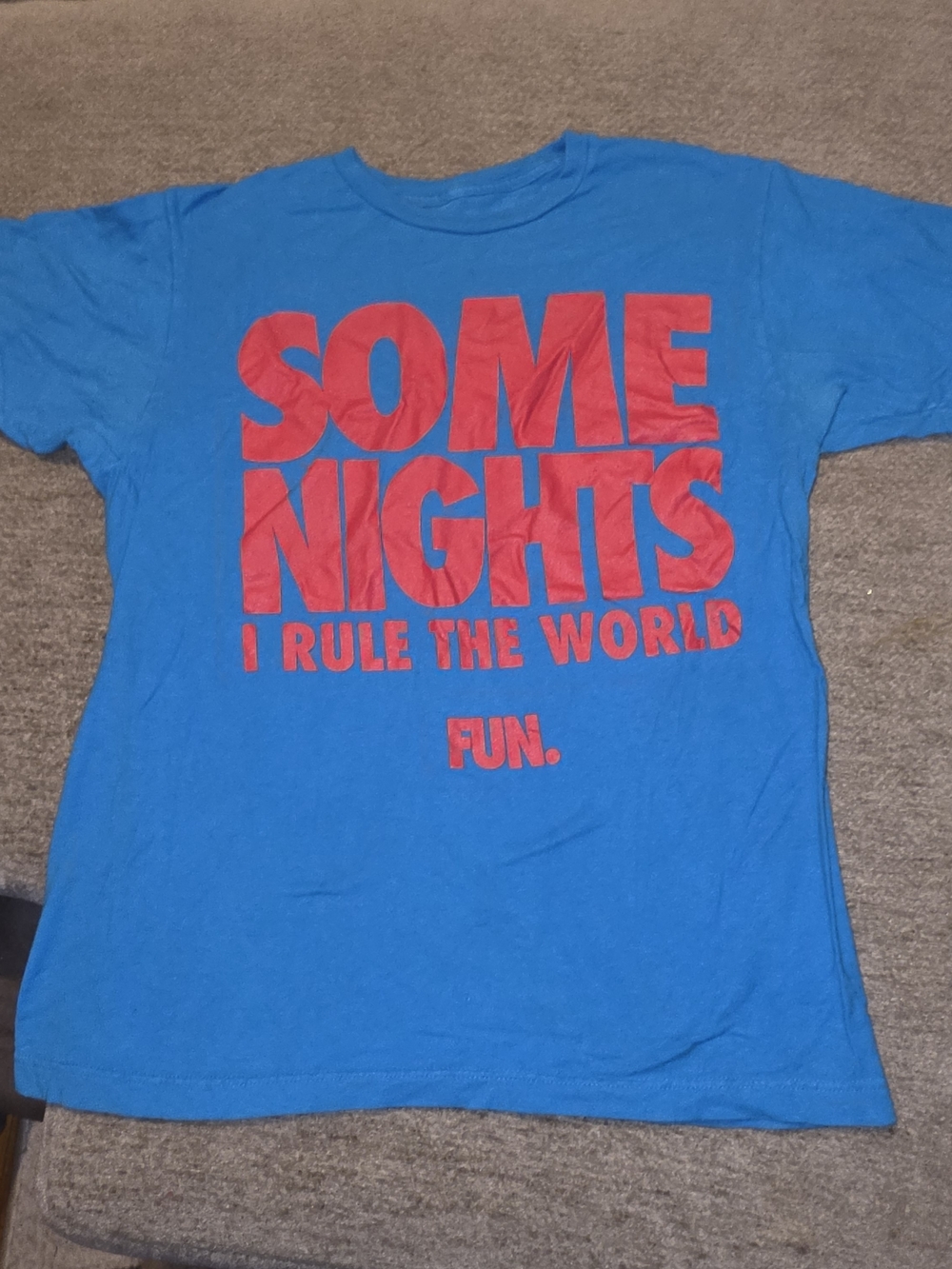Blue Graphic Tee with Red 'Some Nights' M